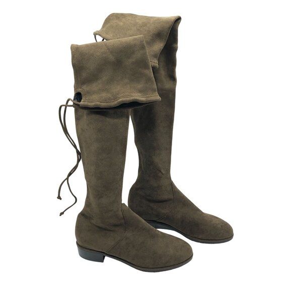 Kaitlyn Pan Slim Fit Over The Knee Flat Heel Boots Olive Green Faux Suede US 9 - Picture 1 of 5